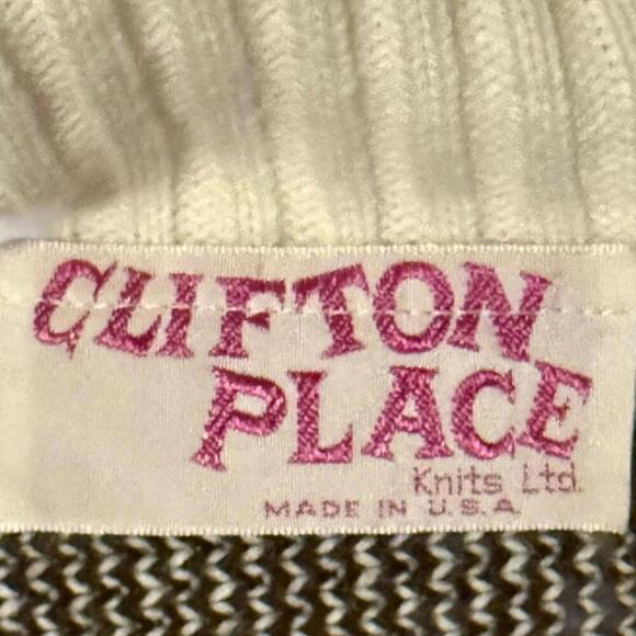 Clifton Place Vintage Geometric Knit Sweater Made in USA Beige Brown Green Large - Picture 4 of 7